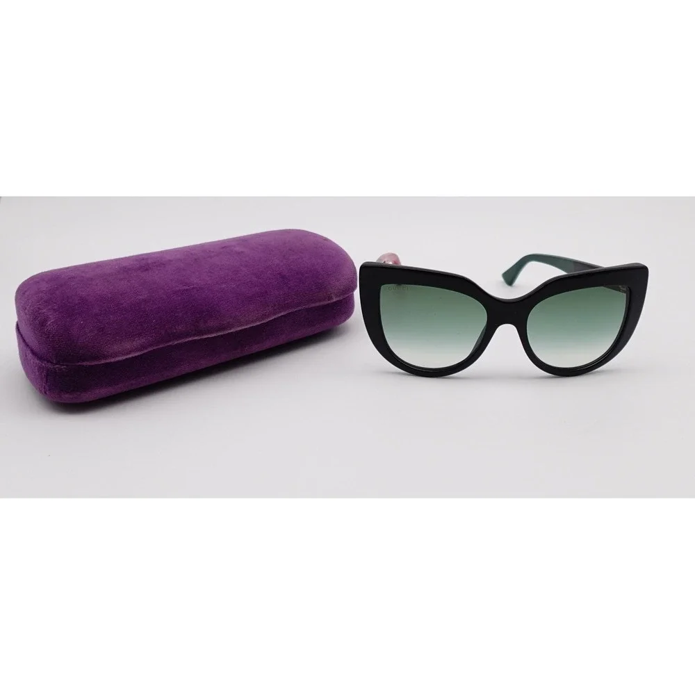 Gucci GG0164SN 003 Cat Eye Sunglasses Black Green Red Web with Case Bee Logo